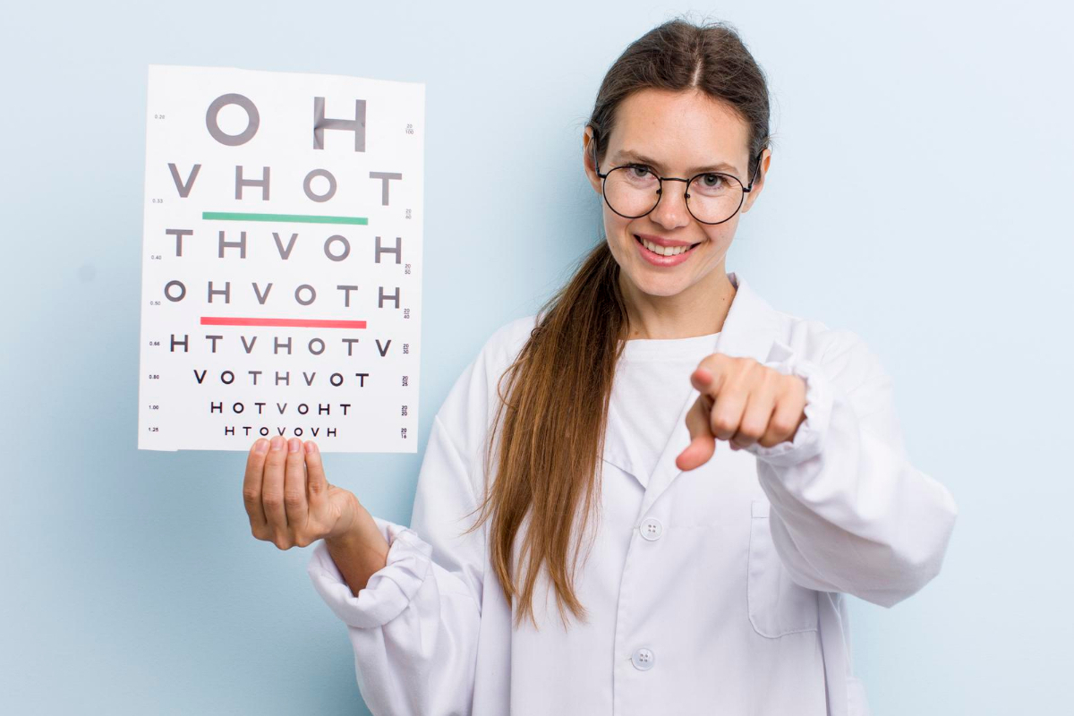doctora elige paciente para examen visual